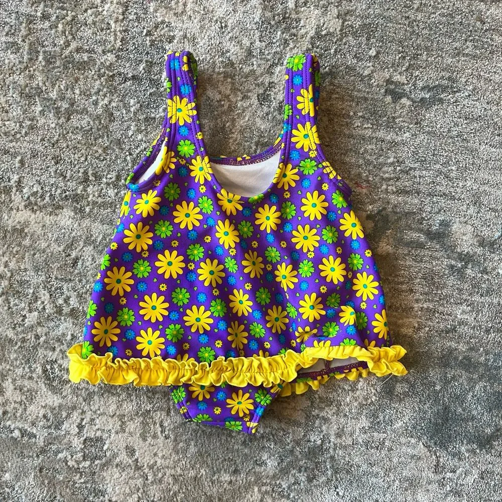 Vintage Carters Purple Floral Bathing Suit 12 Months